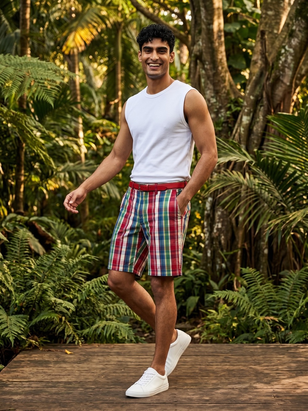 14th & Union Red Multi-Color Plaid Shorts with Belt Loop